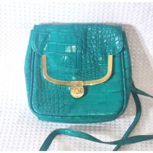 Lulu Guinness Teal Green Faux Crocodile Shoulder Bag - Medium Purse